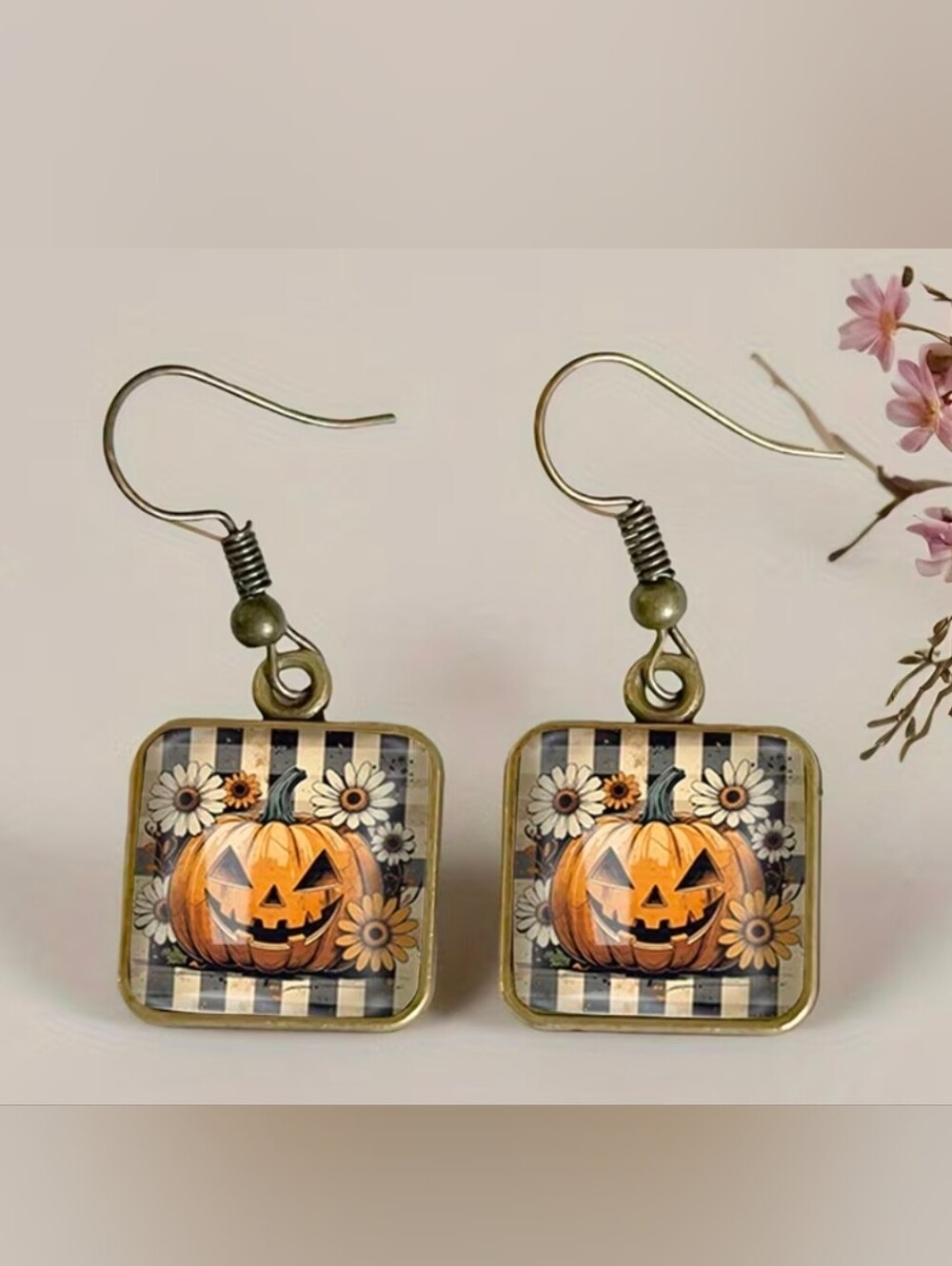 $8 Each Or Bundle 5/$20 Halloween Pumpkin Square Dangle Earrings